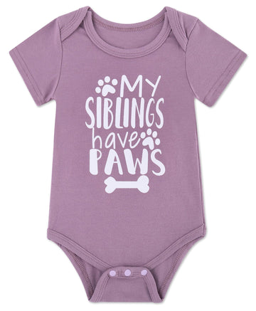 Funnycokid Baby My Siblings Have Paws Purple Onsies 0-3 Months Bodysuit Mauve Unisex Baby Clothes Cute Gender Neutral Baby Gift