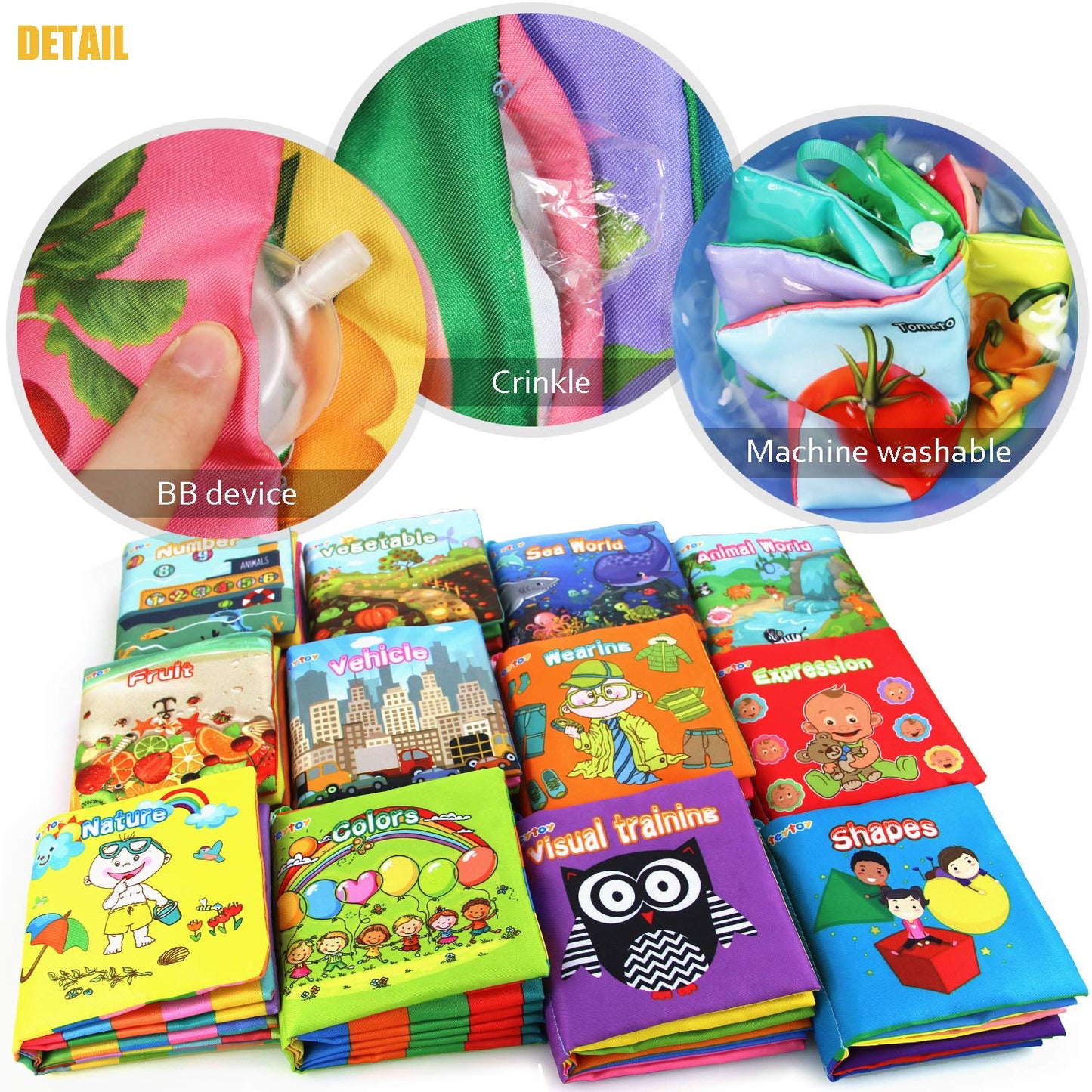 teytoy My First Soft Book, Nontoxic Fabric Baby Cloth Activity Crinkle Soft Books for Infants Boys and Girls Early Educational T