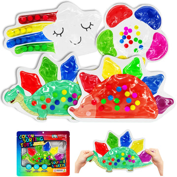 4-Pack Color Sorting Sensory Toys for Toddlers Ages 3+ Montessori Travel Toys Calm Down Toy for Preschool | Flower, Porcupine, C