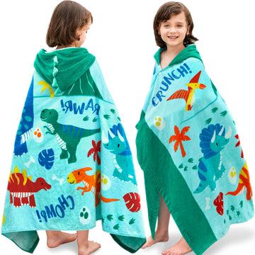 Joiedomi Dinosaur Hooded Towels For Kids - Soft 100% Cotton Kids Beach Towel - 30' X 50' For 3-10 Years Boy Girl - Beach Hoode