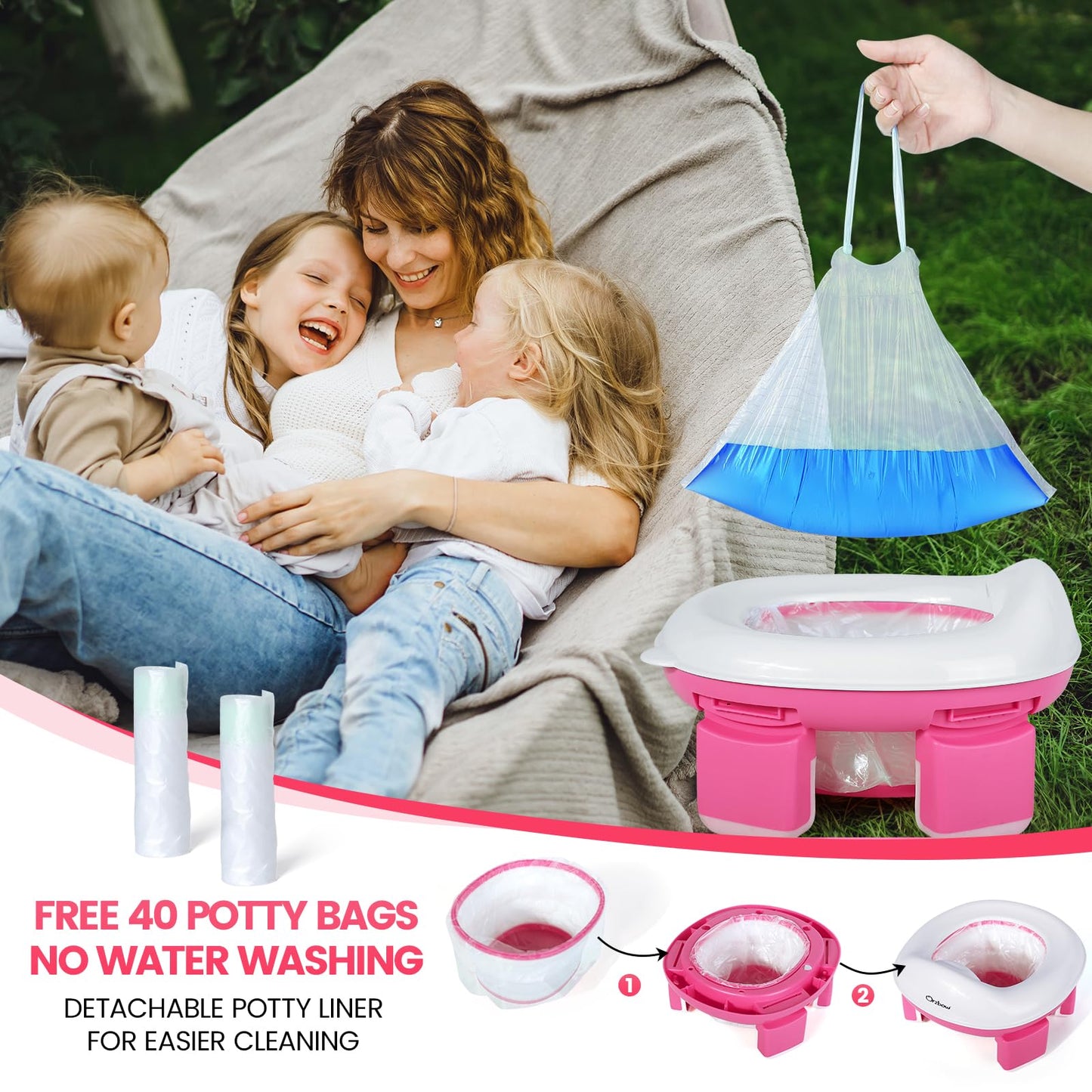 Orzbow Portable Potty For Toddler Kids Travel Potty Training Toilet Seat With Storage Bag- Foldable Potty Chair With 40Pcs Trave