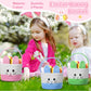 Beeveer 3 Pcs Easter Bunny Basket Bags Egg Hunt Basket Woven Cotton Easter Eggs Bucket Candy Egg Basket Egg Gift Bags Easter Tot