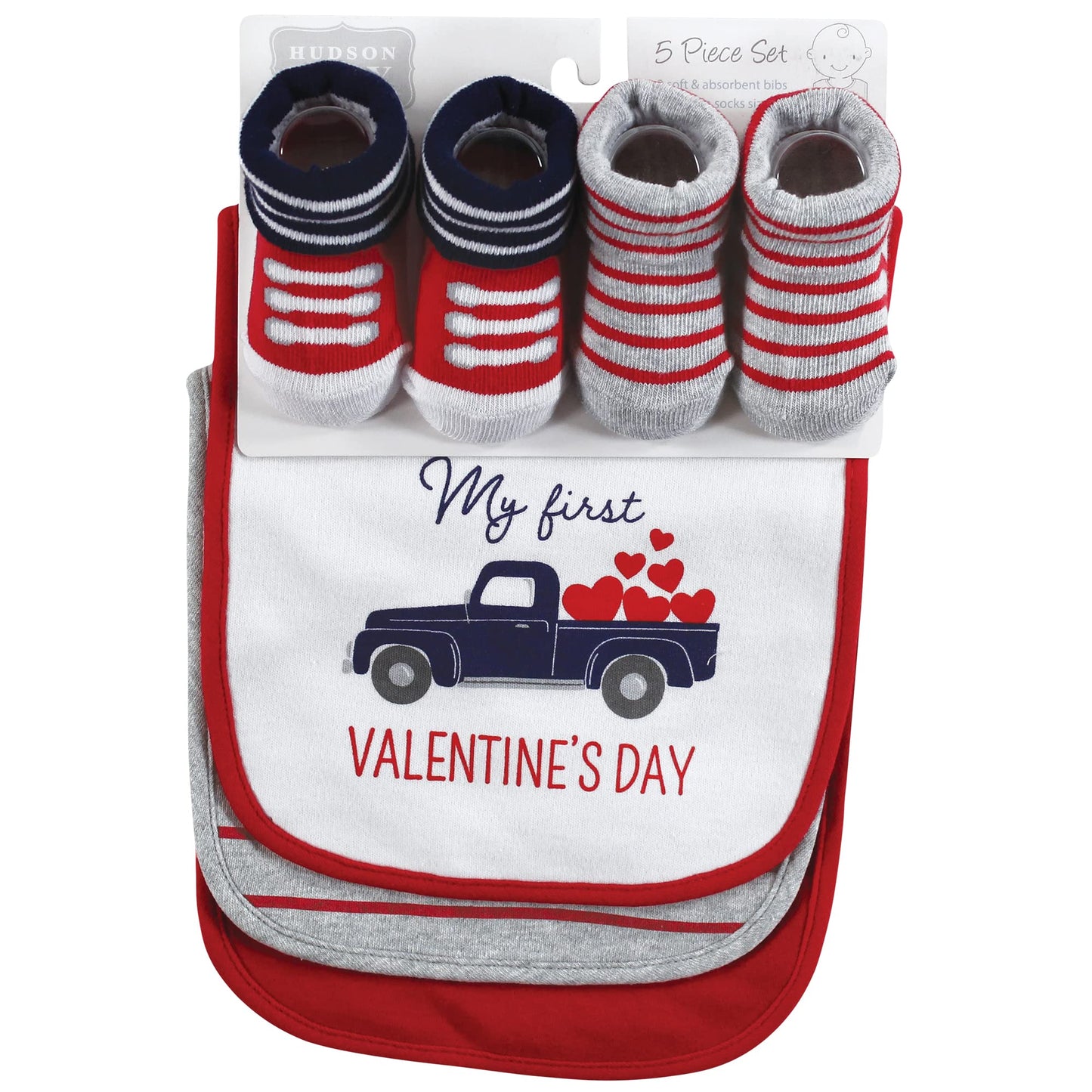 Hudson Baby Unisex Baby Cotton Bib And Sock Set, Valentine Truck, One Size