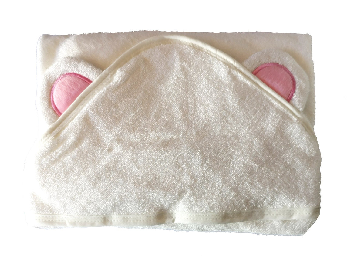 Baby Hooded Towel Large Bamboo Towel for Infant New Born and 2 Washcloths Set, Pink Bear Ears, Large
