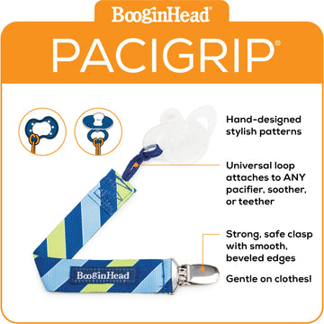 Booginhead Baby Newborn Pacigrip Pacifier Clip, Leap Blue/Green