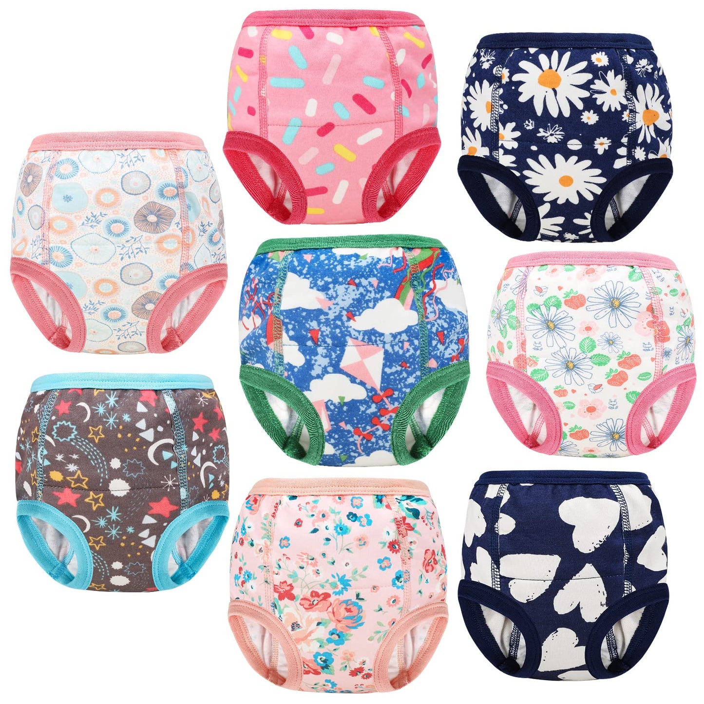 Moomoo Baby 8 Packs Toddler Training Underwear For Boy And Girls Strong Absorbent Cotton Training Pants 7T Pink