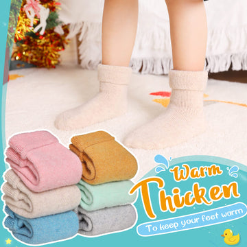 Eyean Baby Wool Grip Sock Soft Winter Warm Thick Non Slip Toddler Boy Girls Crew Socks For Children 6 Pairs (Solid Color-A, 0-12