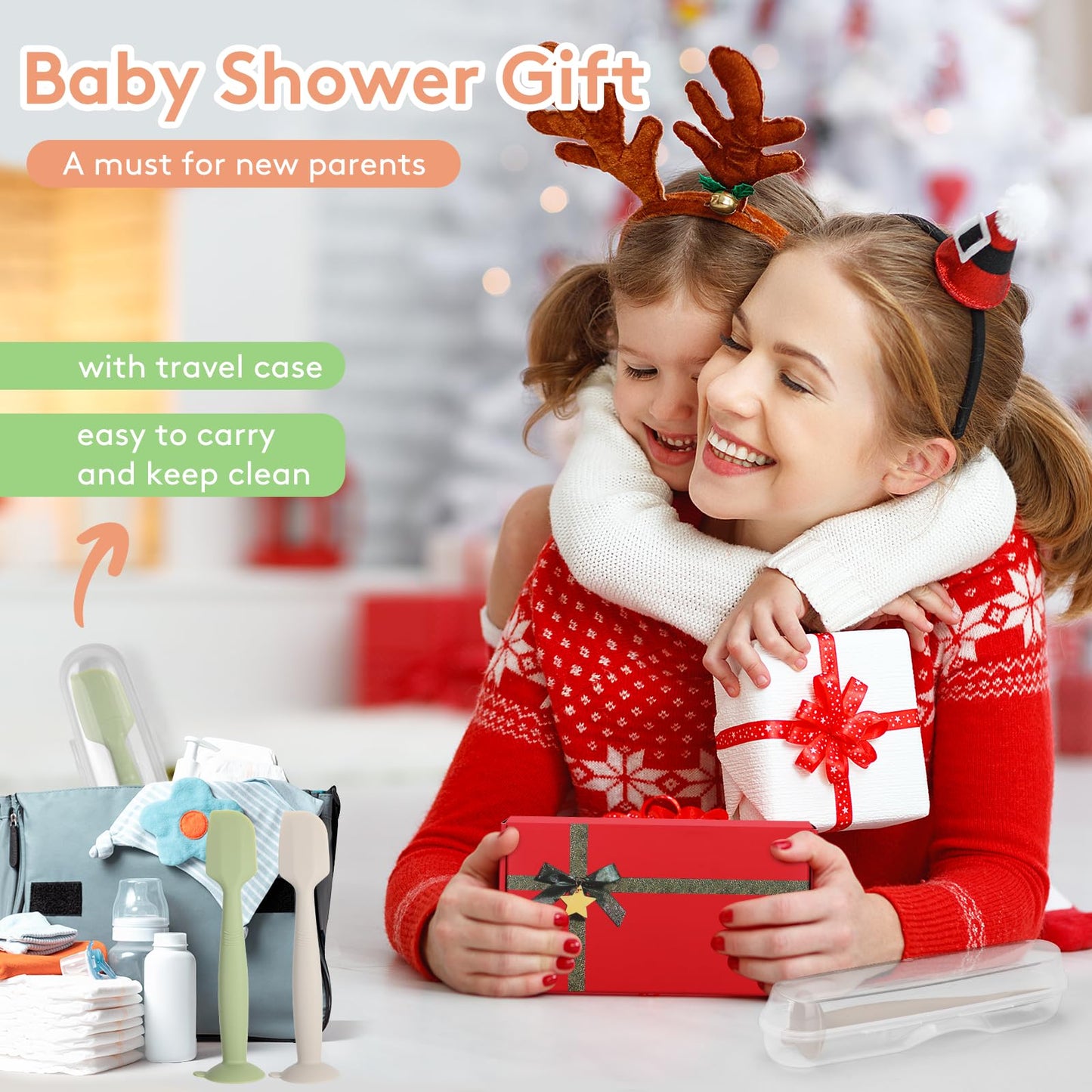 Maikkb Baby Diaper Cream Spatula With Case,2 Large Diaper Spatula With 2 Case 1 Gift Box,Soft Butt Paste Spatula Baby Butt Spatu