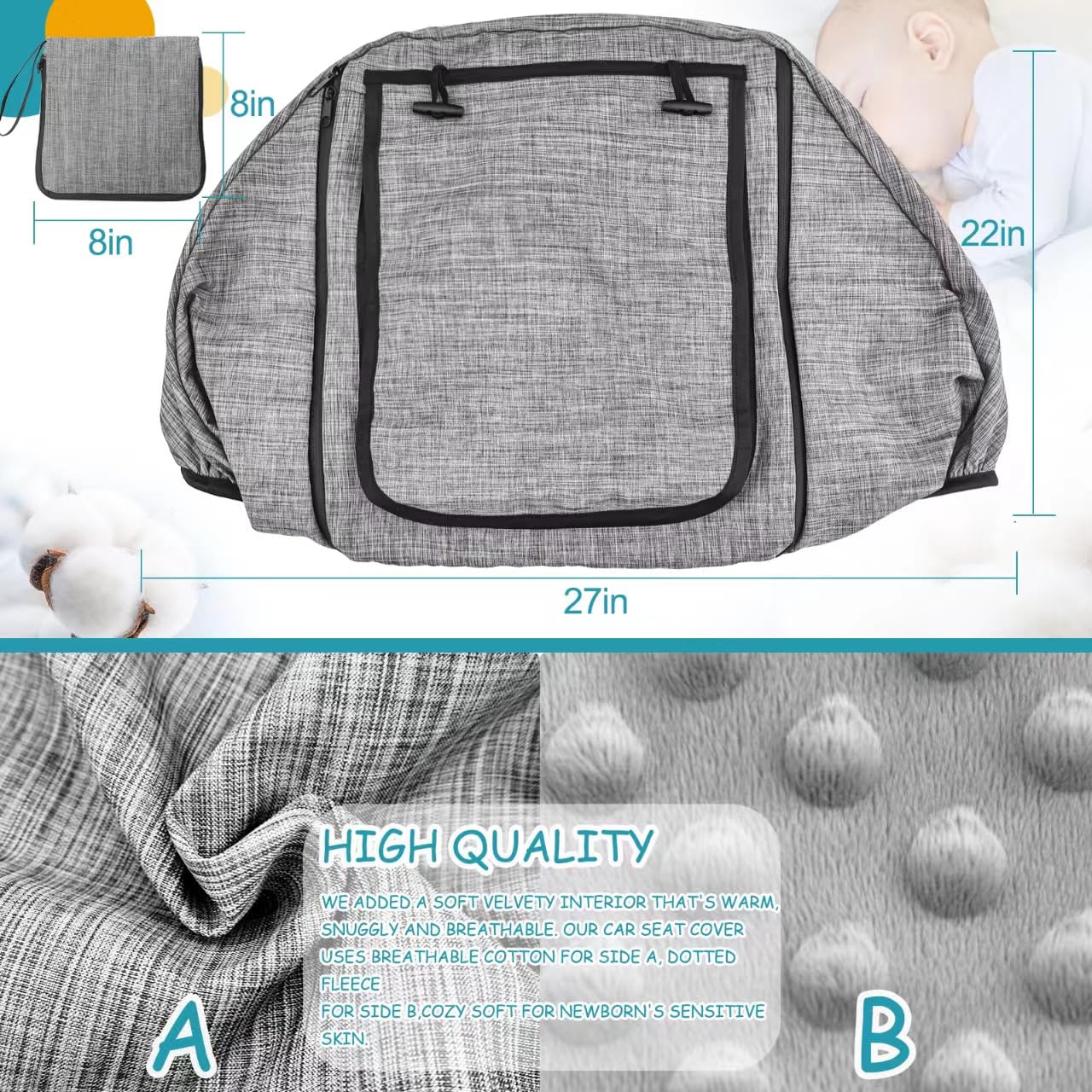 Waterproof Baby Car Seat Cover,Cold Weather Carseat Cover For Babies,Infant Car Seat Cover Canopy For Boy Girls,Windproof Car Se