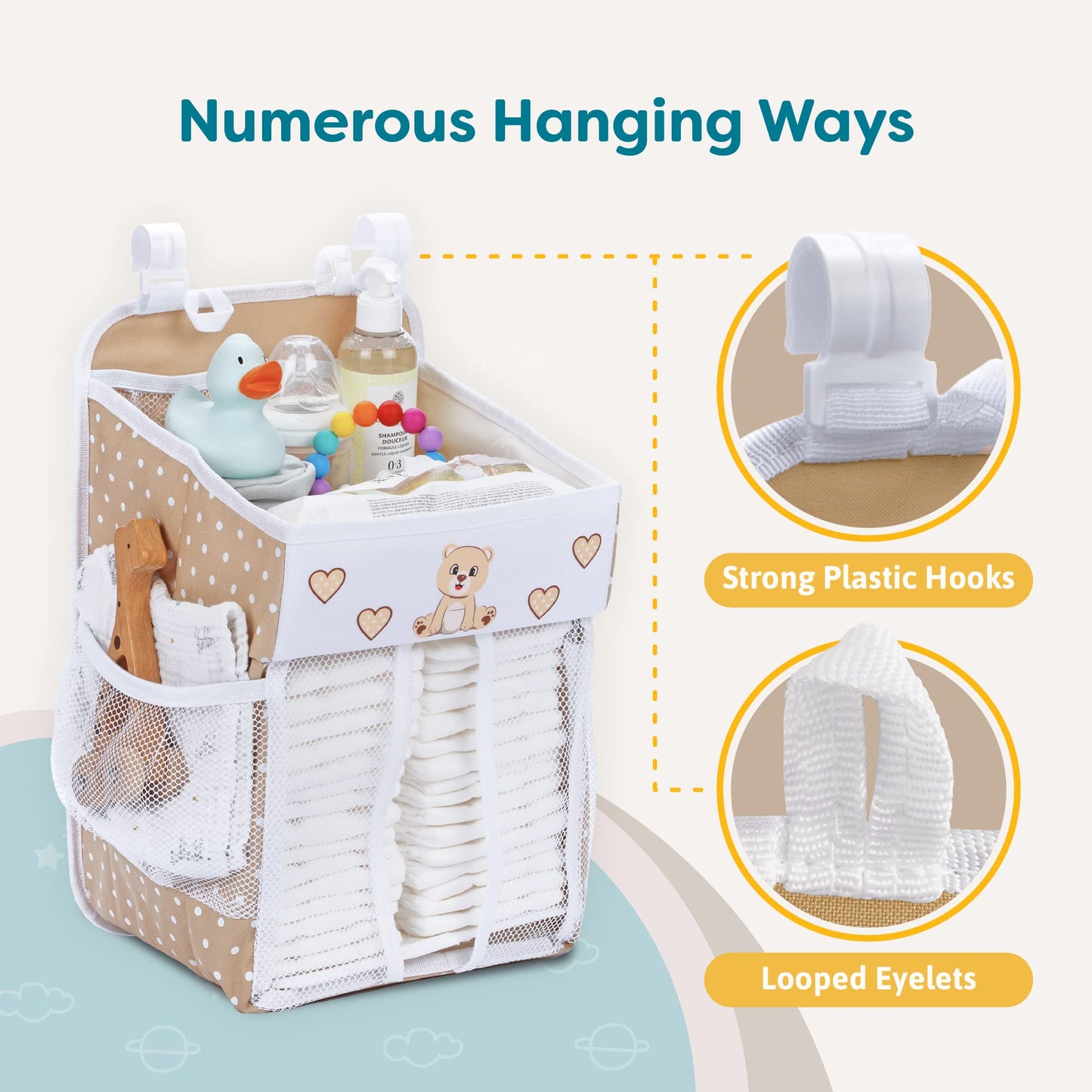 Cradle Star Hanging Diaper Caddy - Baby Shower Gifts Diaper Organizer For Changing Table - Hold 50+ Diapers - Nursery Baby Essen