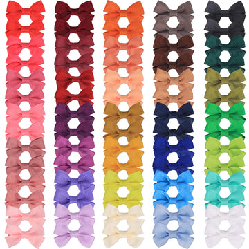 70Piece 2Inch Hair Bows For Baby Girls,35Colors In Pairs Grosgrain Boutique Solid Ribbon Mini Bows Alligator Clips For Newborn G