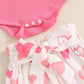 Rtnnsbbfcm Newborn Baby Girl Valentine'S Day Outfit Long Sleeve Ribbed Romper Heart Print Pants Headband 3Pcs Set (Pink, 0-3 Mon
