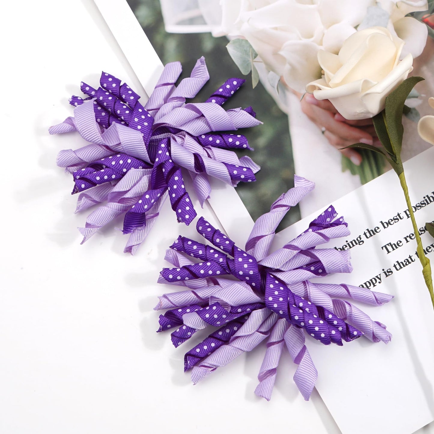 Yxiang 2Pcs Purple Korker Bows For Girls 3'' Curly Bow Hair Clip Ribbon Ponytail Bows Alligator Clip Hair Barrette For Girls Tod