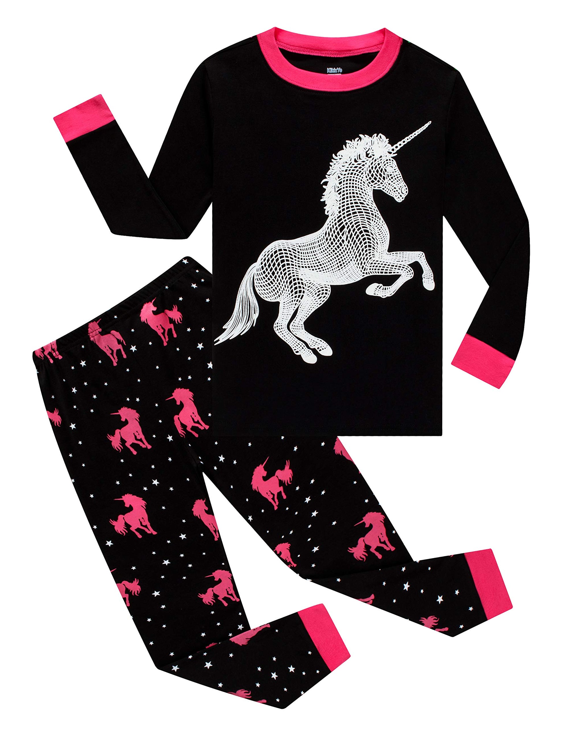 Glow In The Dark Unicorn Little Girls Pajamas For Kids Cotton Pjs Size 5