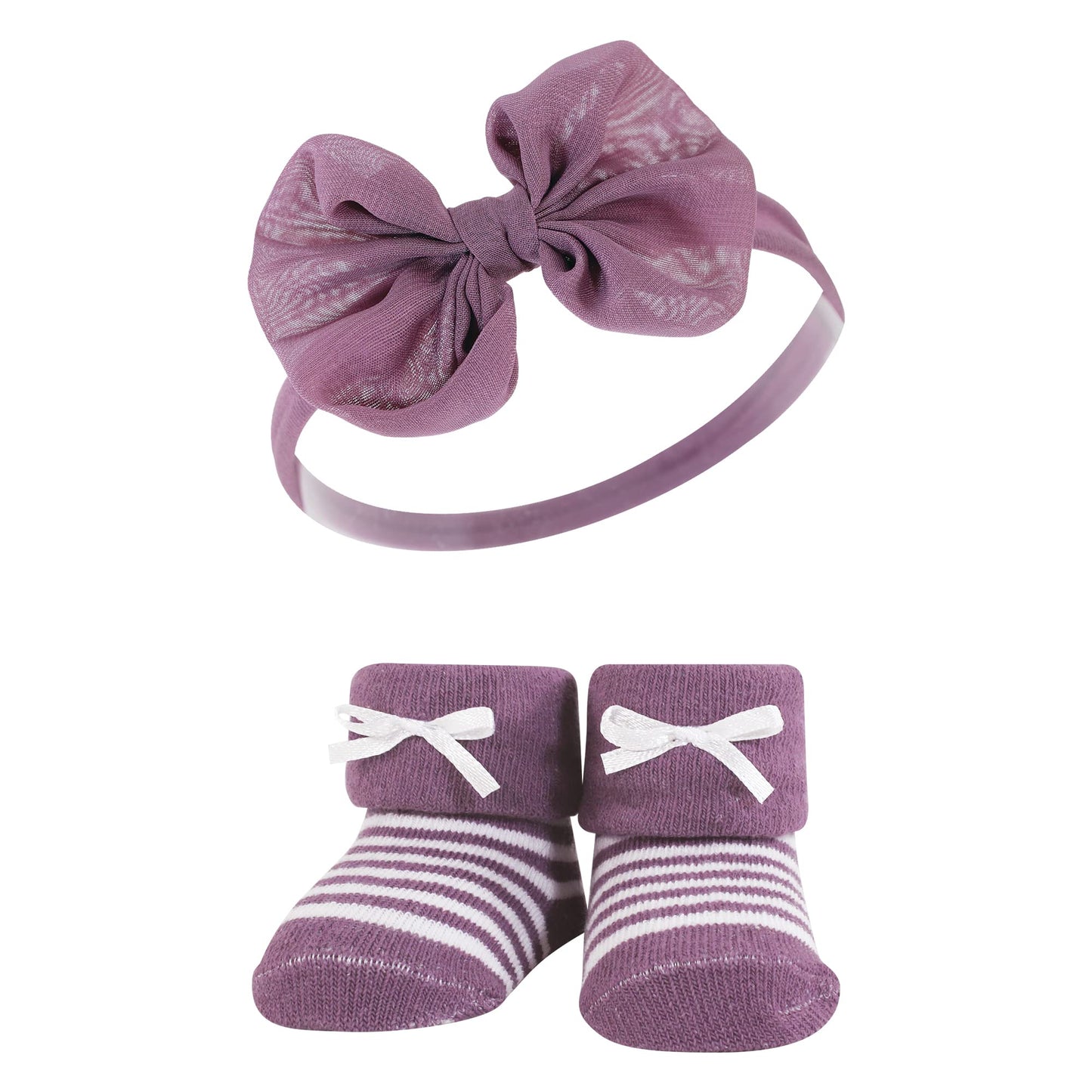 Hudson Baby Baby Girls' Headband And Socks Giftset, Green Purple, One Size
