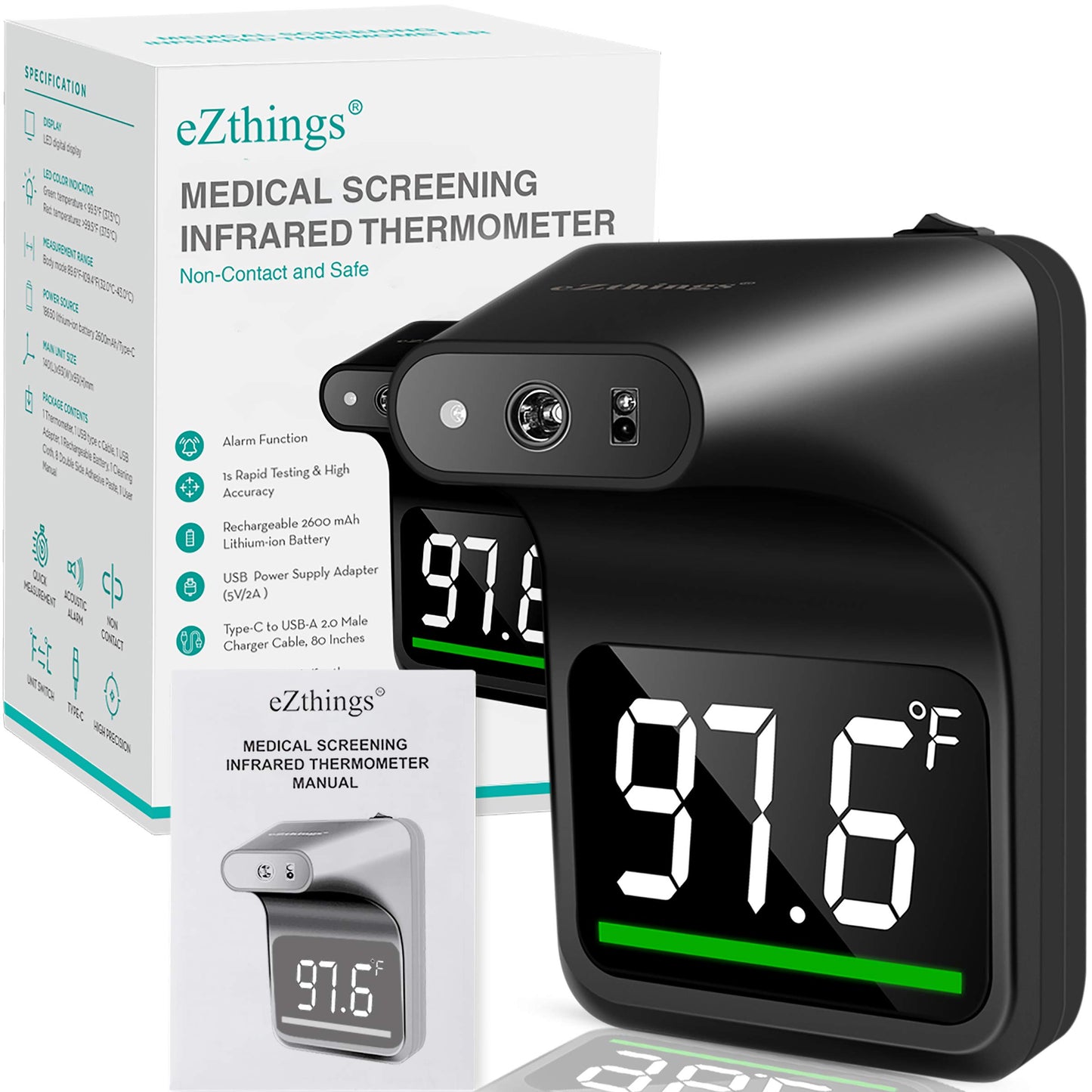 Reed Non-Contact Medical Screening Forehead Thermometer For Physician Offices And Hospitals (Mounted)