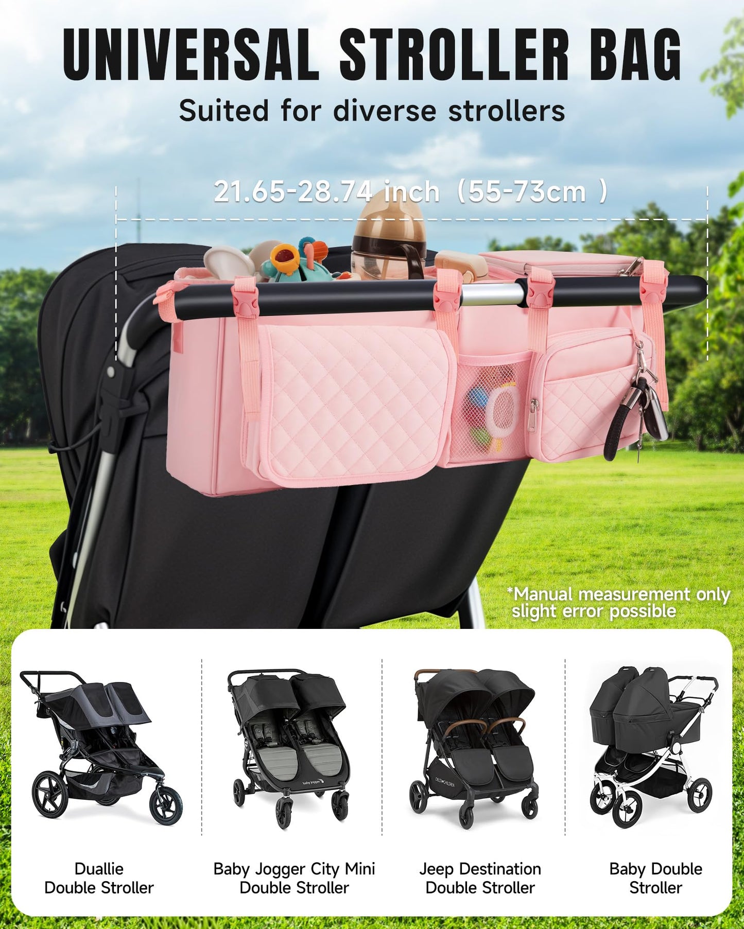 Kcross Double Stroller Organizer Bag For Bob Duallie And Baby Jogger City Mini Gt2, Double Stroller Caddy Organizers With Cup Ho