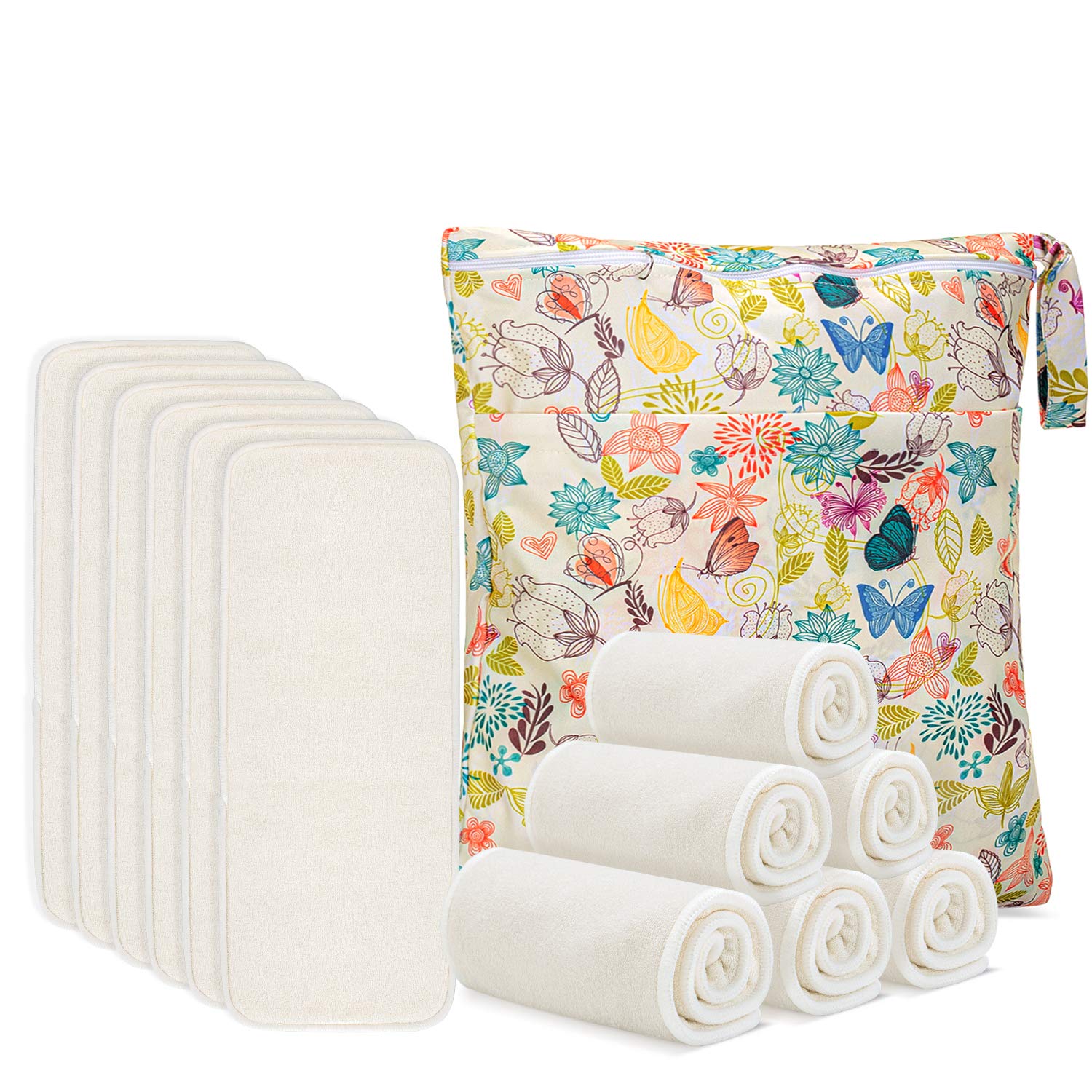Damero 5-Layer Reusable Diapers Baby Inserts, 12PCS Cloth Diaper Inserts with an Extra Storage Bag