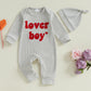 Ktwharnu Newborn Baby Boy Valentines Day Outfit Letter Embroidery Waffle Knit Romper Jumpsuit Long Sleeve Knit Bodysuit Hat (B-G