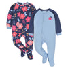 Gerber Baby Girls Toddler Loose Fit Flame Resistant Fleece Footed Pajamas 2-Pack Floral Blue 5T