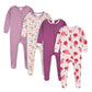 Gerber Baby Girl'S 4-Pack Footed Pajamas, Apple And Woodland Floral, 9 Months