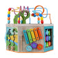 Teamson Kids Preschool Play Lab 7-in-1 Large Wooden Activity Cube Station Center Bead Maze and Counting for Kids Baby Toys, Natu