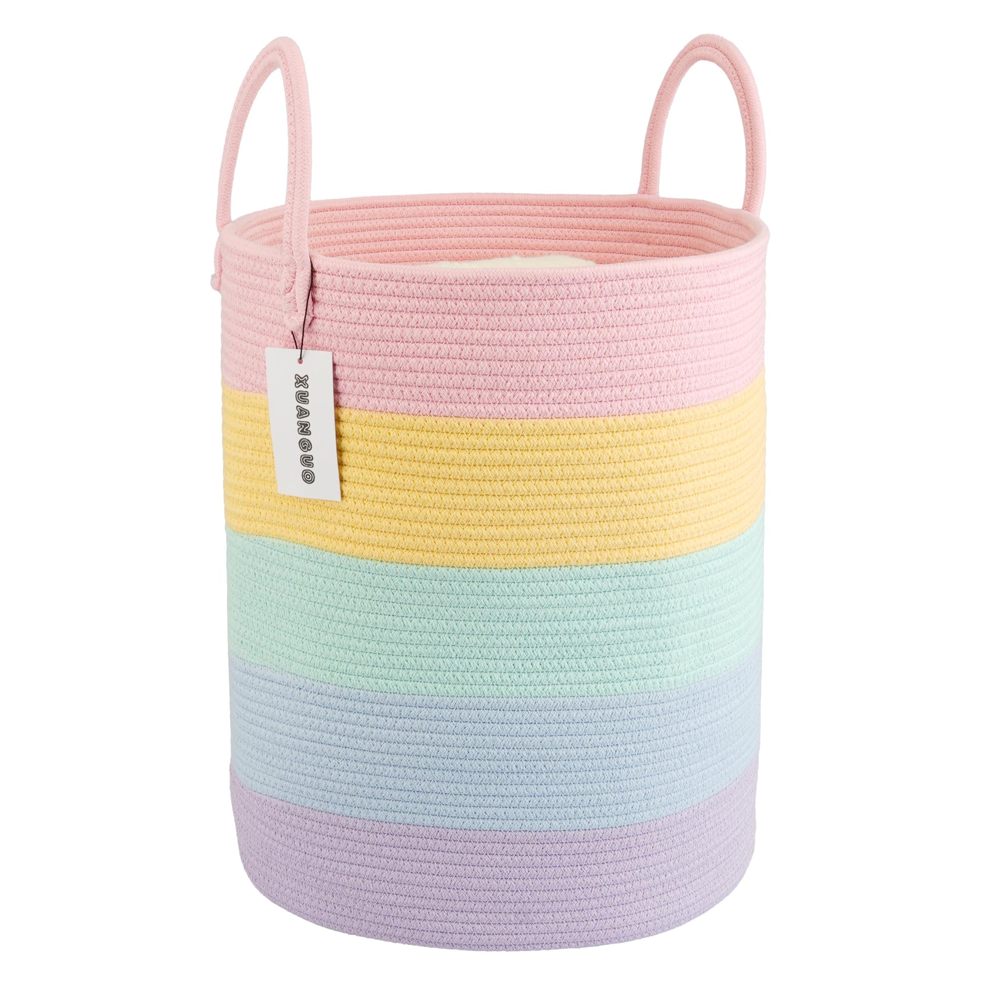 XUANGUO Rope Laundry Basket Hamper for Kids Girl Woven Storage Basket for Living Room Bedroom Boho Tall Baskets for Blanket Toys