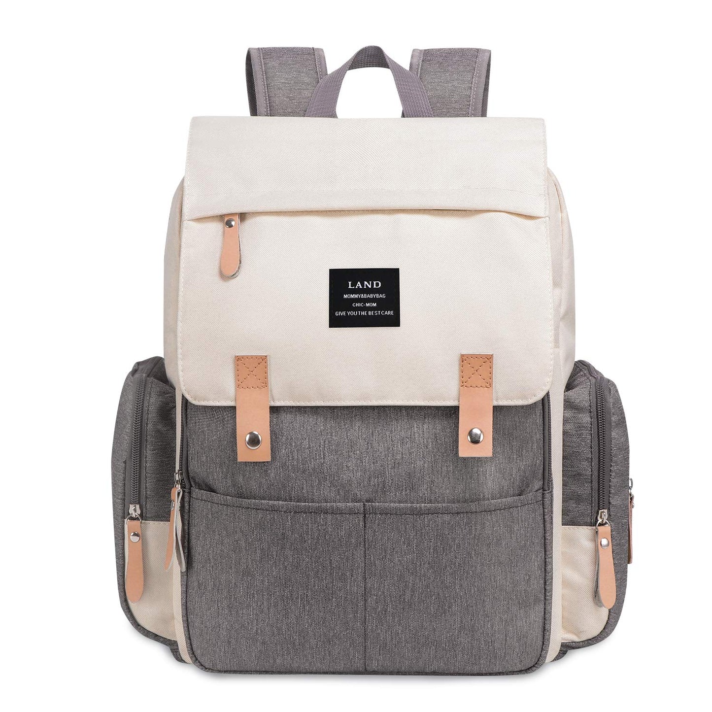 Diaper Bag Backpack Large Capacity For Baby Care Wide Open Design And Waterproof Fabric For Mom Dad (New White Grey)