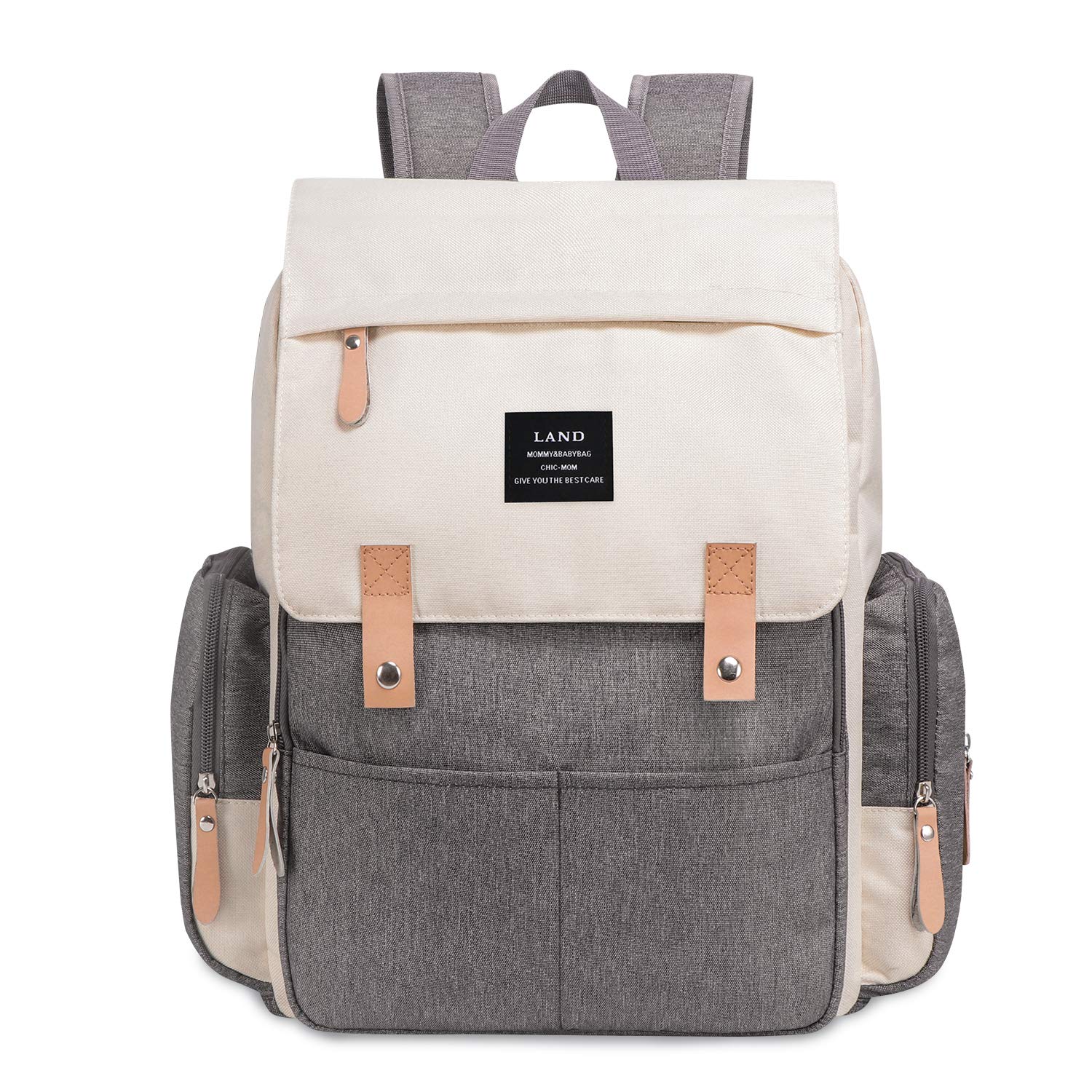 Diaper Bag Backpack Large Capacity For Baby Care Wide Open Design And Waterproof Fabric For Mom Dad (New White Grey)