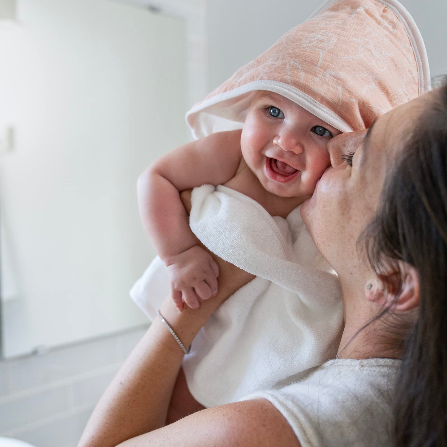 Aden + Anais Essentials Hooded Baby Bath Towel, Super Soft 100% Cotton, 2 Pack, Blushing Bunnies