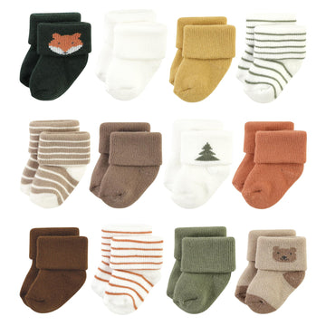Hudson Baby Unisex Baby Cotton Rich Newborn And Terry Socks, Harvest Bear, 0-6 Months