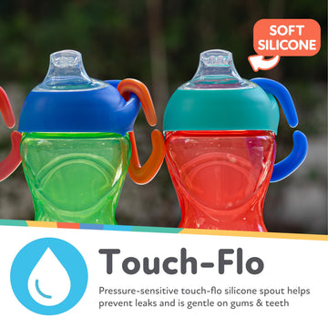 Nuby No-Spill Clik-It Soft Spout Sippy Cup With Carabiner Clip - (3-Pack) 10 Oz - Baby Sippy Cup For 6+ Month Old With Easy Grip