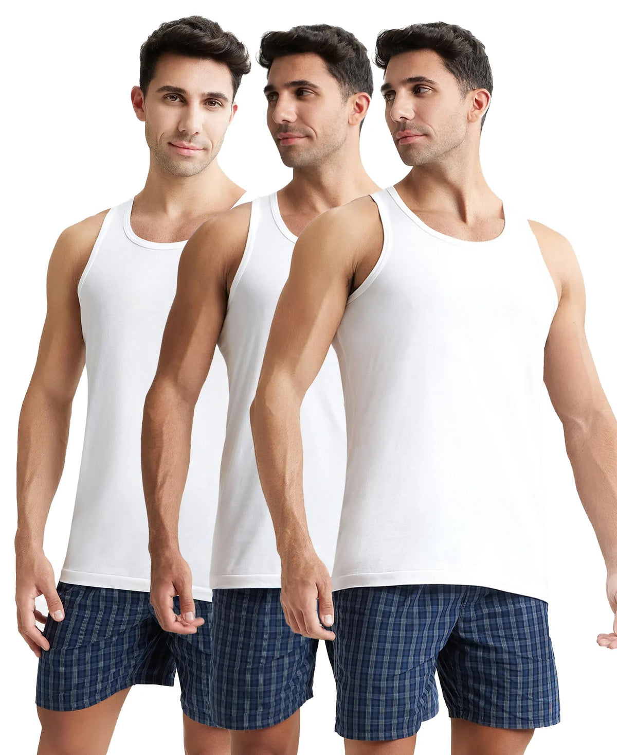 Jockey 8820 Mens Super Combed Cotton Round Neck Sleeveless Vest with Extended Length for Easy Tuck (Pack of 3)_White_L