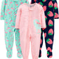 Simple Joys by Carters Baby Girls Loose-Fit Polyester Jersey Footed Pajamas, Pack of 3, Dinosaur/Strawberry, 18 Months