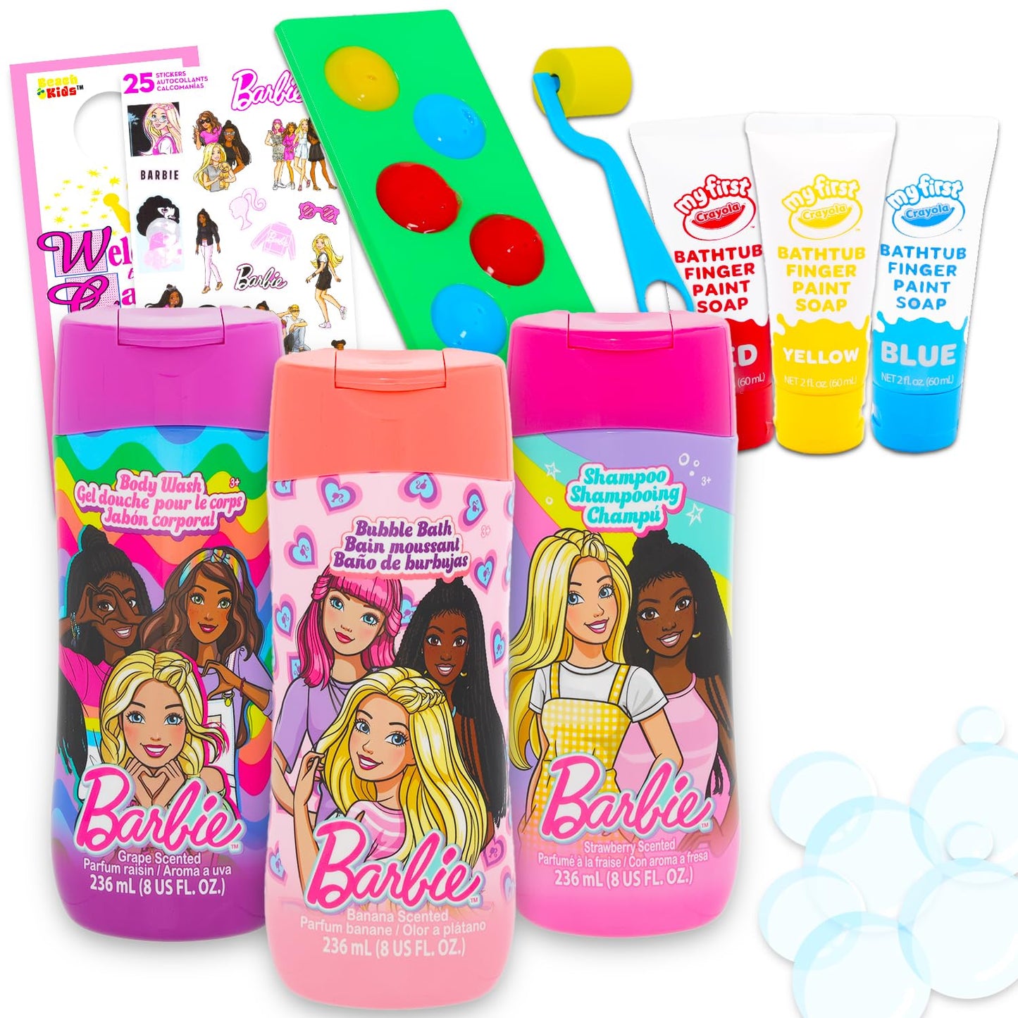 Ultimate Barbie Bathroom Set - Bundle with Shampoo, Body Wash, Bubble Bath, Bath Paint, Stickers, More | Barbie Bath and Shower 