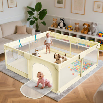64x64 in Baby Playpen for Babies and Toddlers - Indoor and Outdoor Extra Large Baby Play Pen with Soft Breathable Mesh & Externa