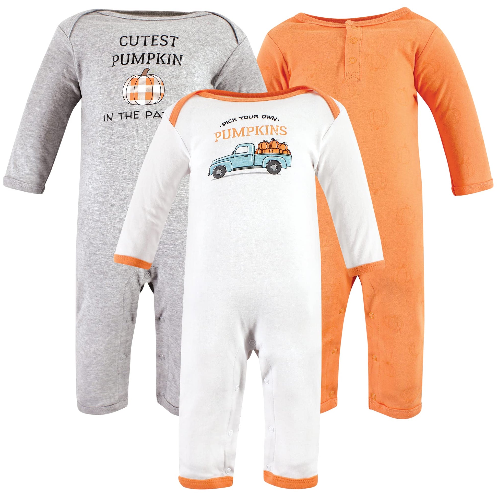 Hudson Baby Unisex Baby Cotton Coveralls, Pumpkin Truck, 6-9 Months