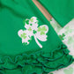 Toddler Baby Girls St. Patricks Day Outfits Ruffle Long Sleeve Top Dress +Shamrock Print Pants+Scarf 3Pcs Clothes (Green,6-12 Mo