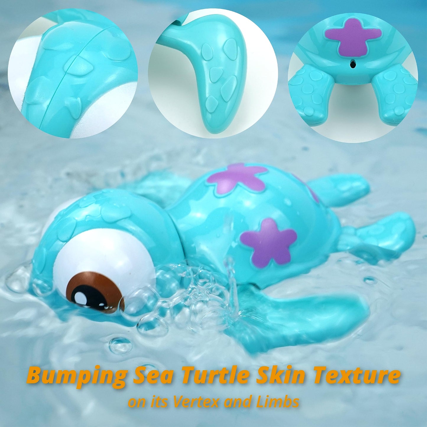DUCKBOXX XX Wind-up Swimming Sea Turtles Bath Toy, No Battery Mold-Free Anti-Rust Interactive Montessori Toy for Kids 18M+ (Blue