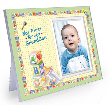 My First Great Grandson Picture Frame | New Great Grandparent Baby Announcement Gift - Sized For Tabletop 8.25 X 7 In | Holds A