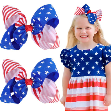 Oaoleer Hair Bow, 2Pcs 4.5Inch Pearl Grosgrain Ribbon Hair Clips Alligator Hair Barrettes Hair Accessories For Girls Toddler Inf