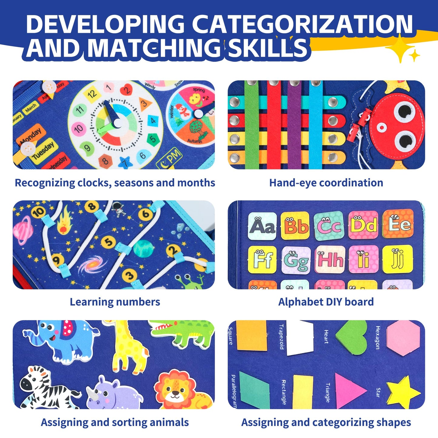 LYLIN Busy Board Montessori Toys for 1 2 3 4 Years Old, Toddler Busy Book Sensory Board, Preschool Learning Educational Activiti