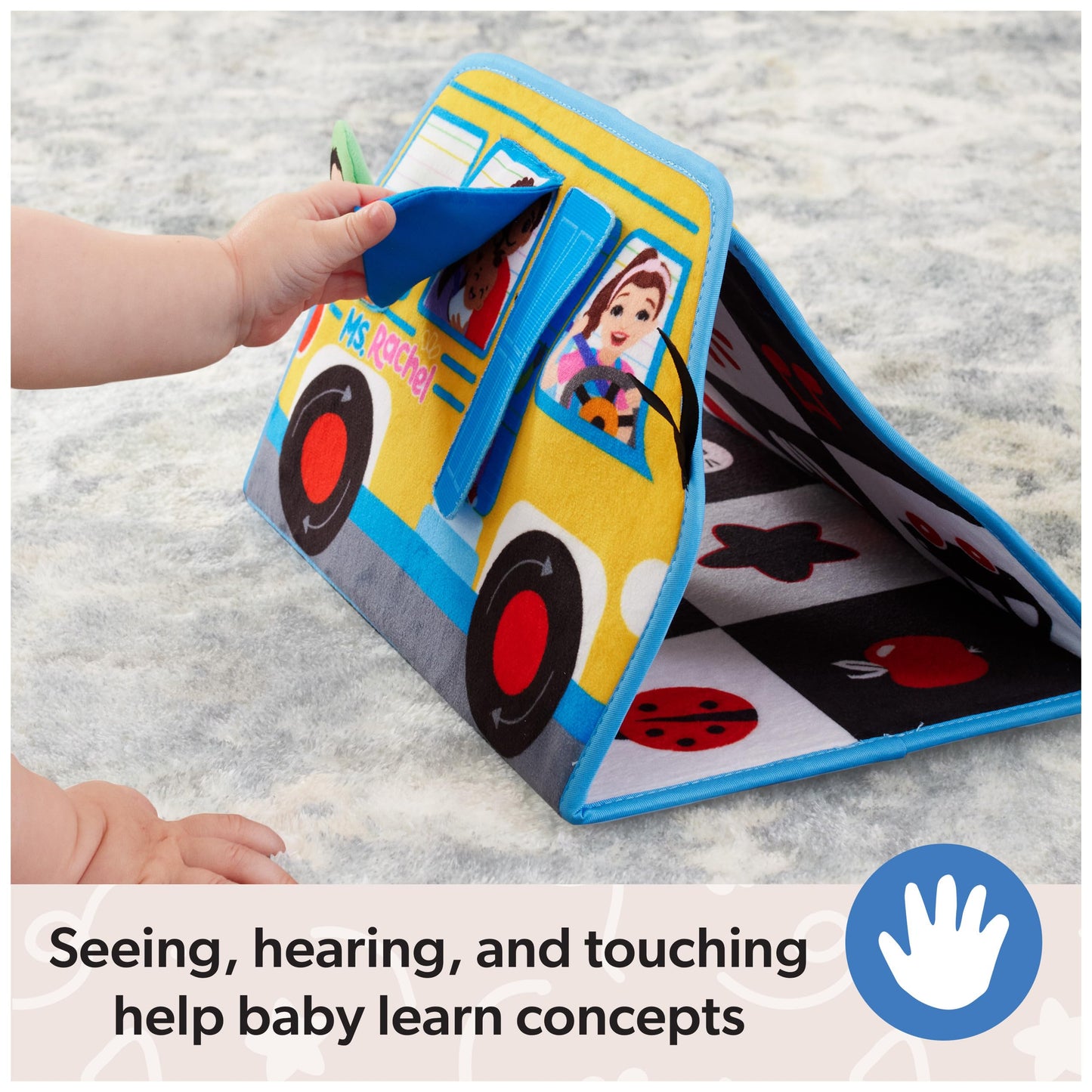 Ms. Rachel Official Tummy Time Activity Bus Folding Play Mat With Baby Mirror & Sensory Toys For Interactive Play Baby Learning