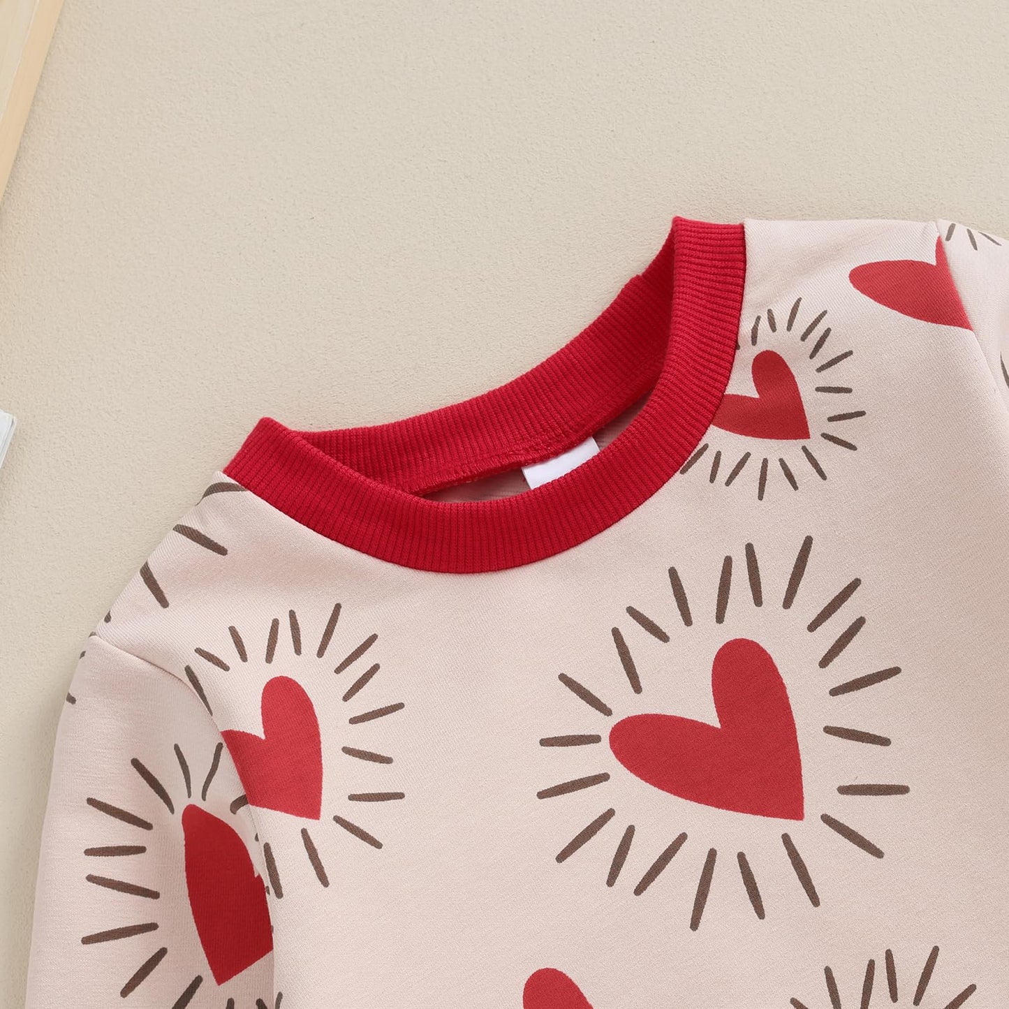 Engofs Toddler Baby Boy Girl Valentine'S Day Outfit Hearts Sweatshirt Pants My First Valentines Baby Clothes Set Khaki 0-6 Month