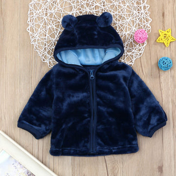 Noubeau Infant Baby Boys Girls Fleece Ears Hat With Lined Hooded Zipper Up Jacket Coat Tops Outwear Overcoat Warm Fall Winte (Pi