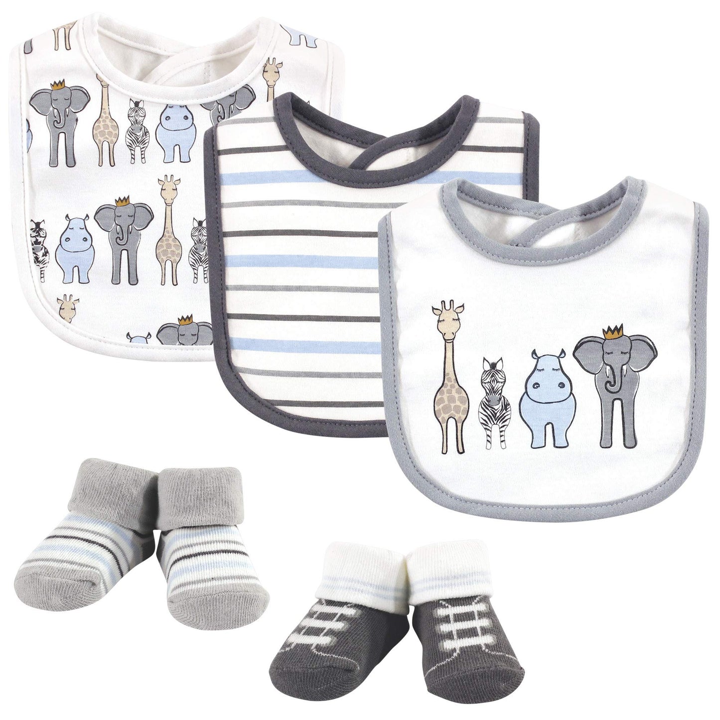Hudson Baby Unisex Baby Cotton Bib And Sock Set, Royal Safari, One Size