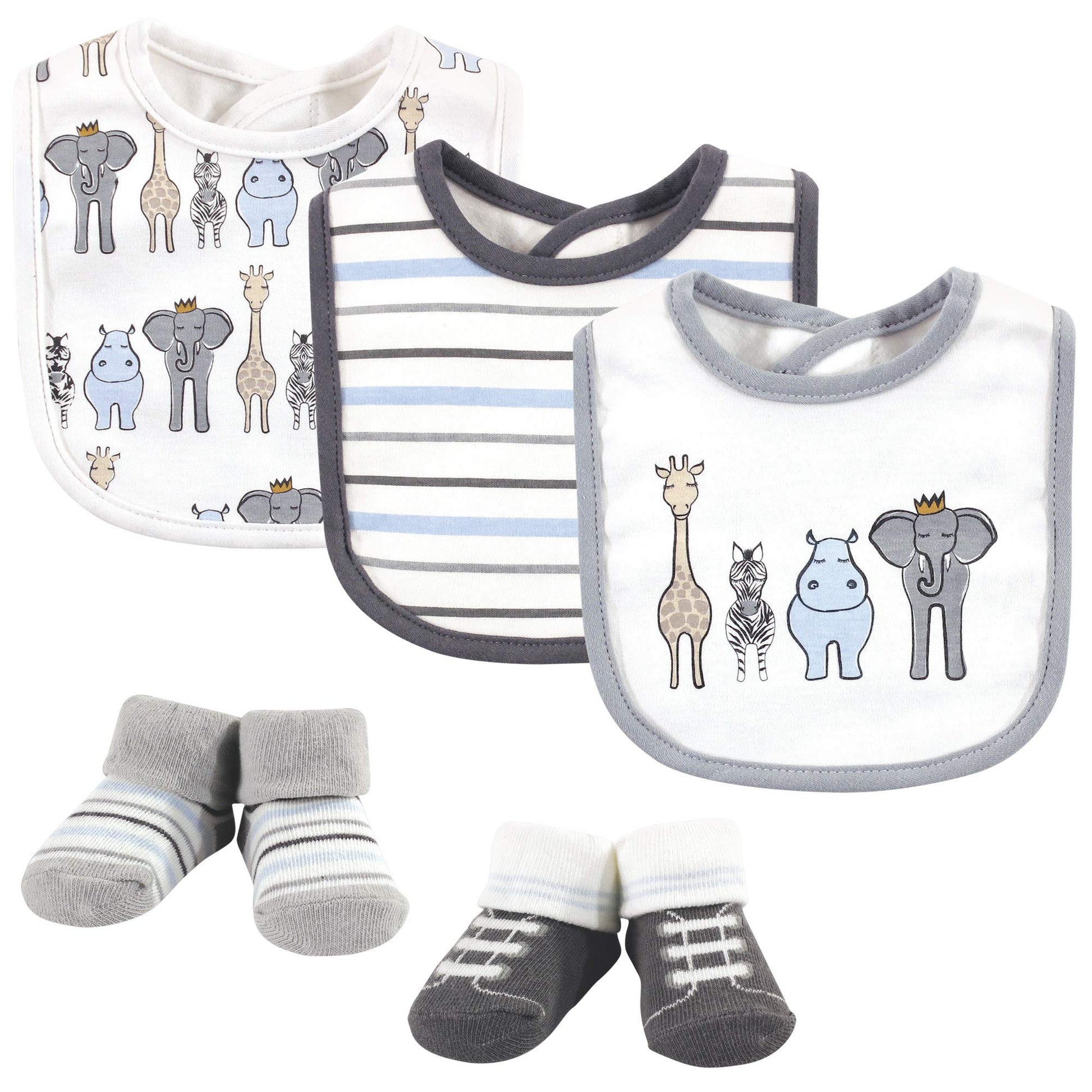 Hudson Baby Unisex Baby Cotton Bib And Sock Set, Royal Safari, One Size