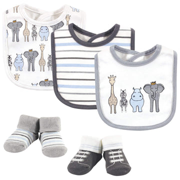 Hudson Baby Unisex Baby Cotton Bib And Sock Set, Royal Safari, One Size