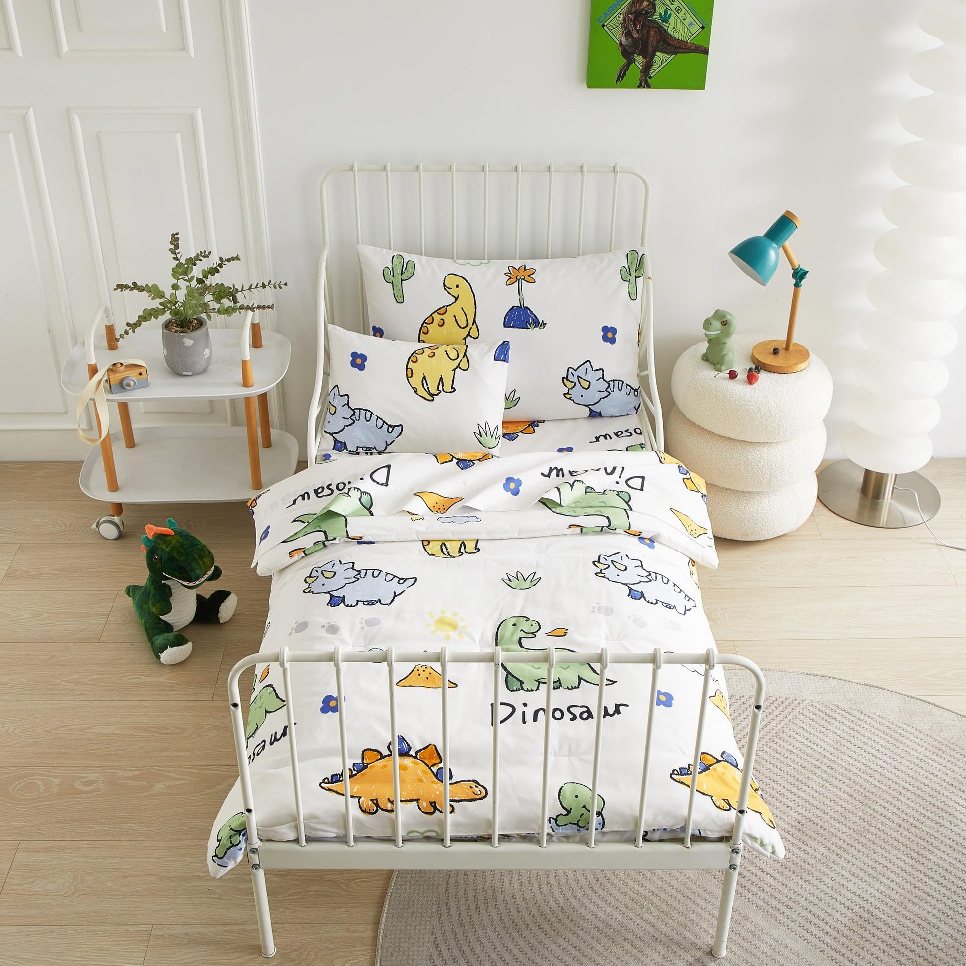 Pinkmemory Dinosaur Toddler Bedding Set For Big Boys Girls 5 Piece Cute Dinosaur Toddler Bedding Comforter Set Kids Crib Bedding