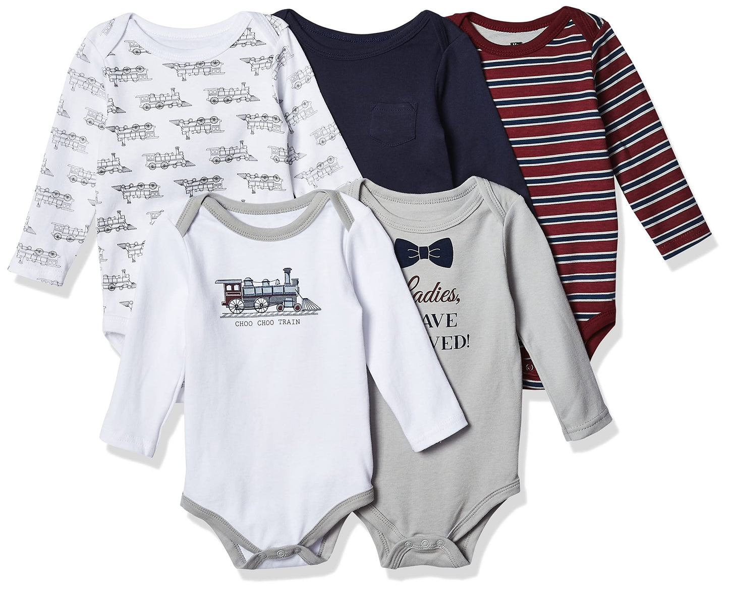 Hudson Baby Unisex Baby Cotton Long-Sleeve Bodysuits, Train, 0-3 Months Us